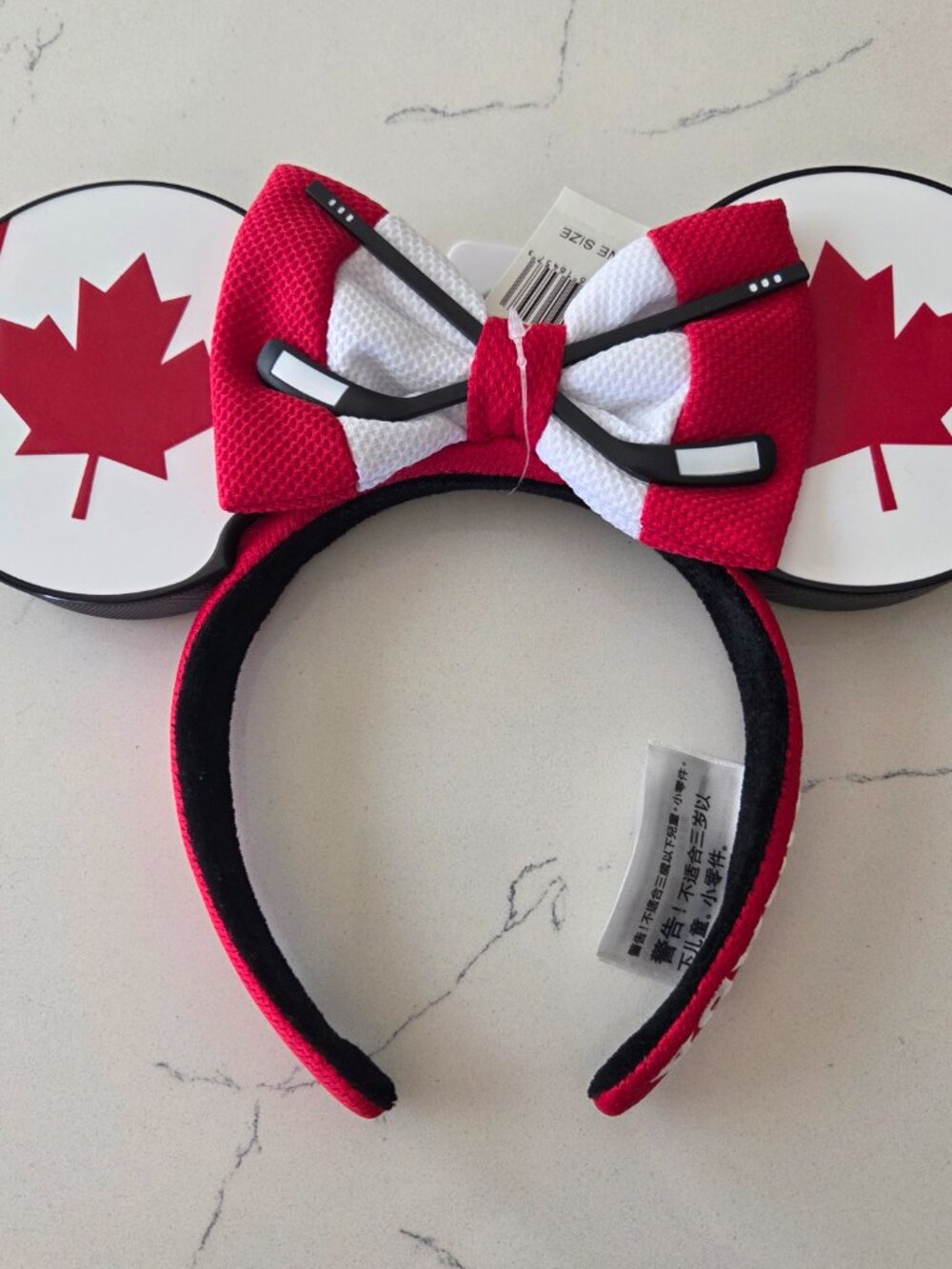 Disneyland Canadian Hockey Bow Ear Headband - Red & White